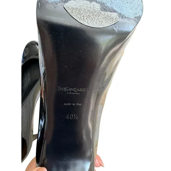 SAINT LAURENT Tribtoo Black Patent Leather Platform Heels Size 40.5 / US 10.5 - Picture 2 of 11